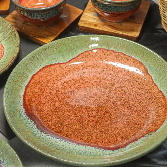 Exclusive Blush Emerald Fur Ceramic Full Plate - Set of 2