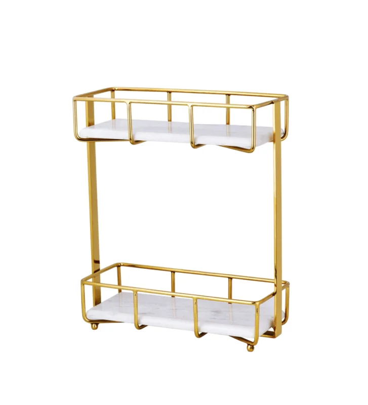 Exclusive Rectangle 2 Tier Marble Stand (Gold)