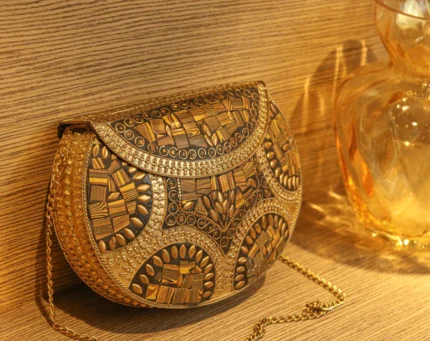 Luxury Golden Metal Clutch With Glossy Finishing