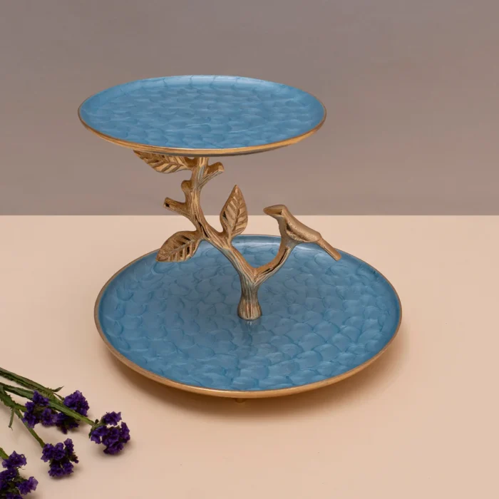 Luxury Pistachio Blue Golden Bird Cake Stand Cupcake Platter