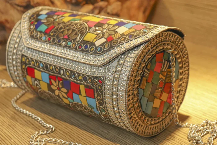 Luxury Silver - Multicolor Metal Clutch With Glossy Finishing