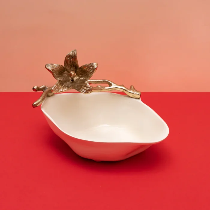 Premium Ivory Hibiscus Gold Bowl For Nuts
