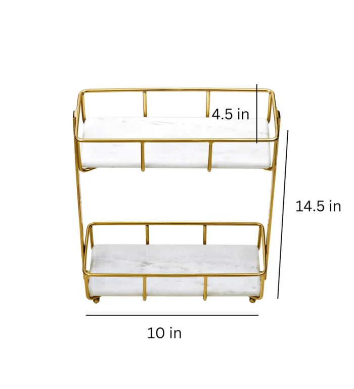 Rectangle 2 Tier Marble Stand Golden