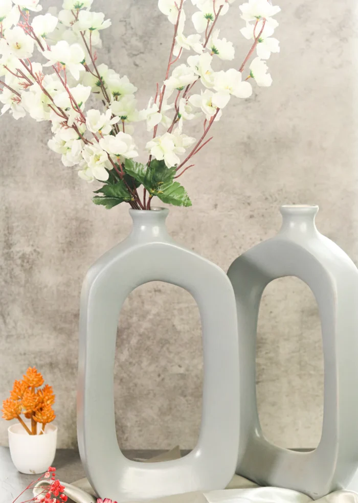 Sleek Ceramic Flower Vase - Set of 2 grey color