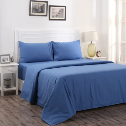 Solid color Premium 100% Cotton King Size Bedsheet & Pillow dark blue