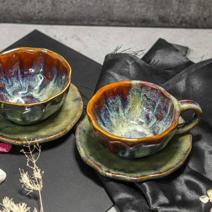 Vintage Look Military Green Ceramic tea Set