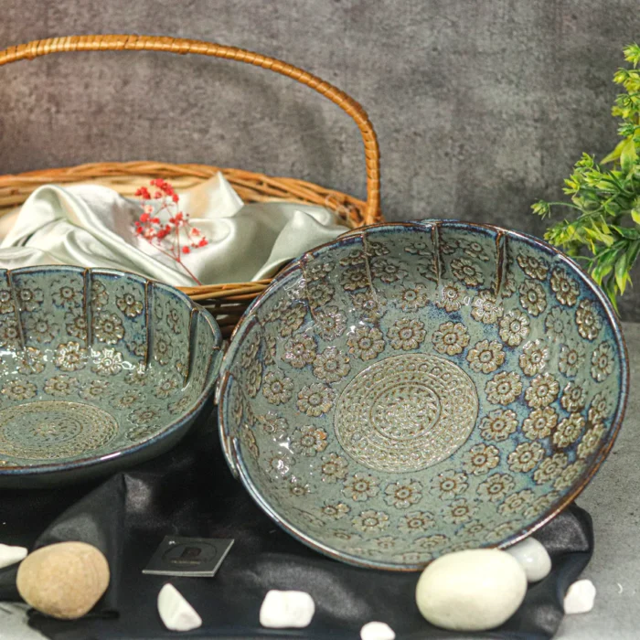 glossy Sage Serving Ceramic Artistic Bowl