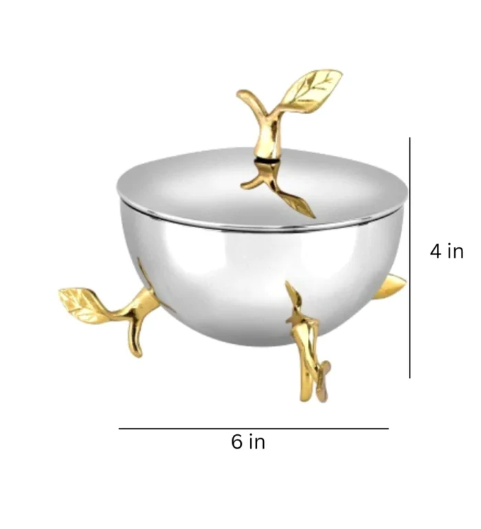 golden Leaf Nut Bowl With Lid