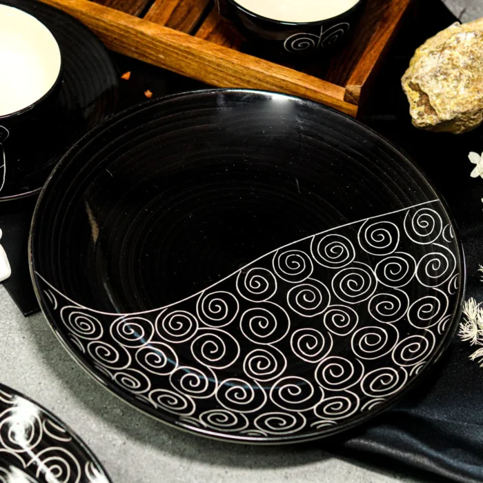 luxury Black Coral Quarter Ceramic Plate - Set Of 2