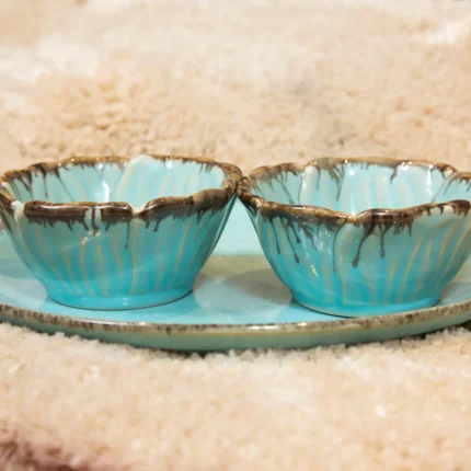 premium Light Blue Handcrafted- Set Of Two Bowl And Plate