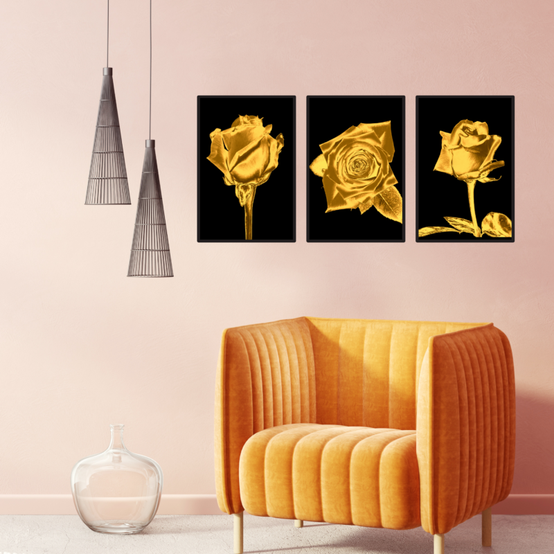 3 set of golden rose Canvas Print
