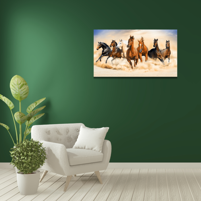Seven horses vastu Glass Print
