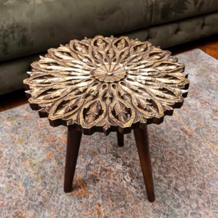 Handcrafted wooden gold rusted antique table