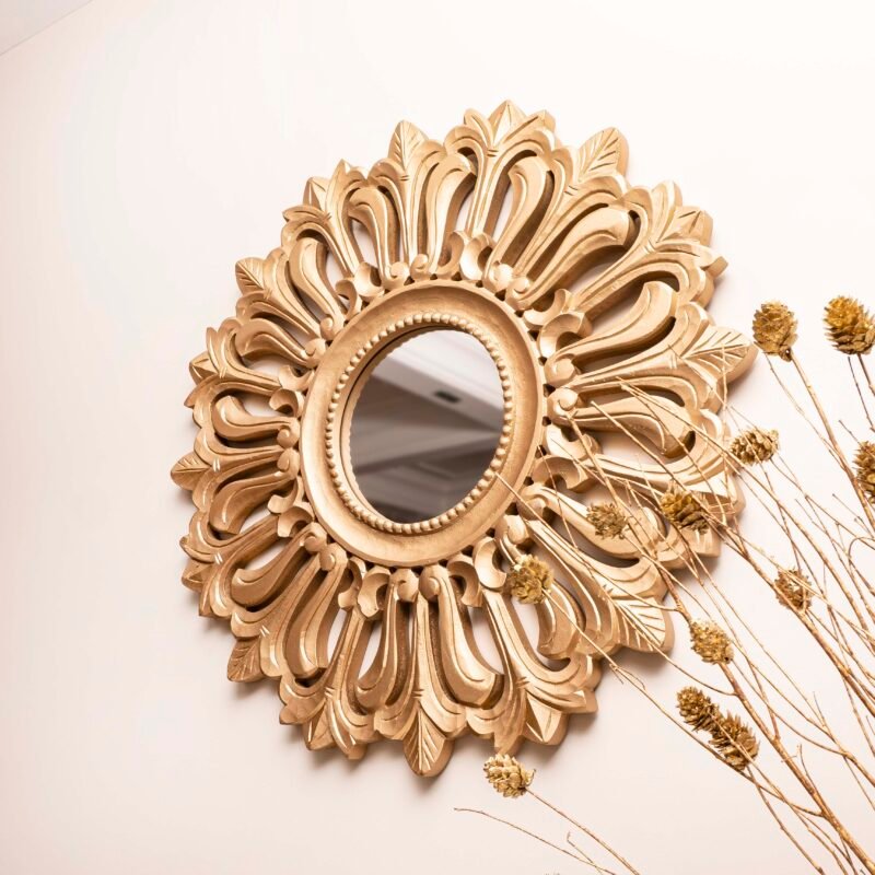Sun shaped wall wooden mirror 1
