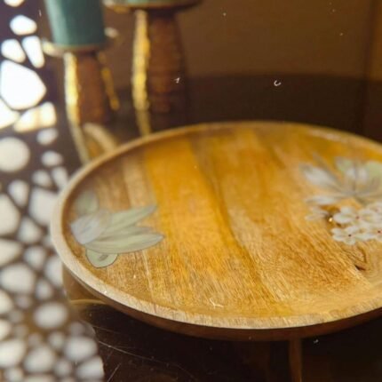 Wooden Plumeria round platter / natural finish Size 14" Inch